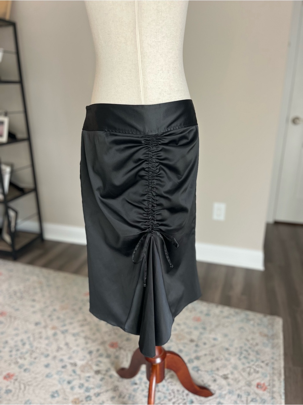 Vintage Y2K Candie's Black Ruched Drawstring Midi Skirt with Back Tie